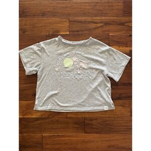 Hurley Graphic T Shirt Gray Jersey Palm Tree Sun Beach Summer Crop Top Women's